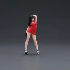 Figura Feminina Em Escala 1/64 Impressa 3D , Vestido Vermelho Altamente Detalhado , Estatueta Colecionável Para Amadores