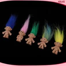 [Grace] 5 Pieces Vintage Lucky Troll Doll Mini Figures Toy Cake Toppers/Party Favors