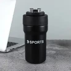 JS Garrafa Térmica Copo Inox 500ml Canudo Alça Esporte Academia Preto