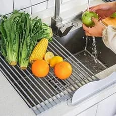 JS Escorredor de Pia Dobravel Portatil Aço Inox 47x30 Cm