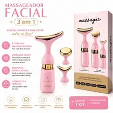 Facial 4D Elétrico 3 em 1 Premium Rosa Vibração de massagem