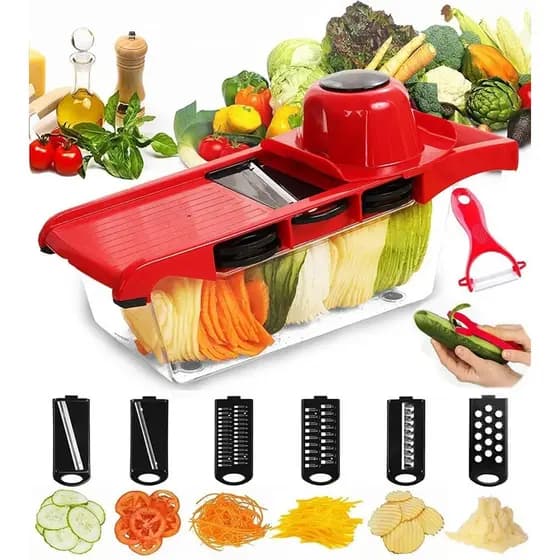 Cortador de Legumes Premium 10 em 1 Fatiado Mandoline Ralador Batata Chips Palito com 6 Lâminas