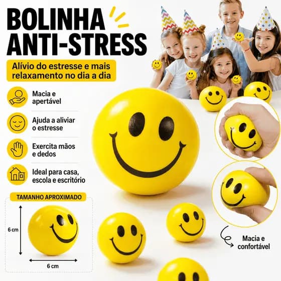Squishy Bolinha Anti-Stress Terapia Emoji Amarela Macia Apertável