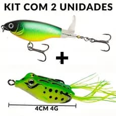 Isca Artificial Kit 2 Unidades Sapo + Popper Cauda Giratória Tucunaré Traíra Bass