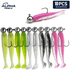 kit 10 Isca Soft Shad + Jig Head 10 Unidades