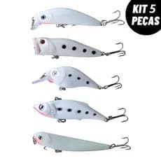 Kit 5 Iscas Artificiais Meia Água e Superfície Para Tucunaré Traíra Robalo Black Bass Dourado