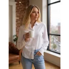 Camisa Feminina De Linho Manga Longa Com Botões Alfaiataria Elegante Lisa