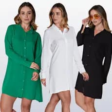 Vestido Camisa Feminina Longa Chemise Saida de Praia Tendência