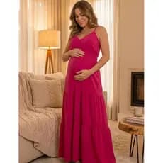 Vestido De Gestante Maternidade Com Cinto Vestido Longo De Gravida Para Amamentação De Alcinhas 3 Camadas Malha