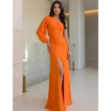 Vestido Longo Festa Feminino Um Ombro Só com Fenda e Manga Bufante – Elegância Vestido Madrinha De  Casamento