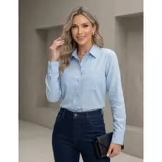 Camisa Feminina Com Bolsos Camisa Social De Manga Longa Alfaiataria Linho Premium Camisa De Botão Escritorio Confortavel