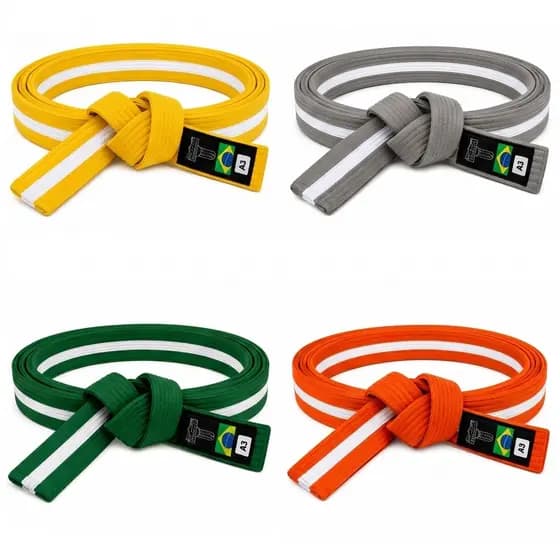 Faixa Jiu Jitsu Premium Costura Dupla Algodão Resistente Alta Durabilidade Com Fita Branca