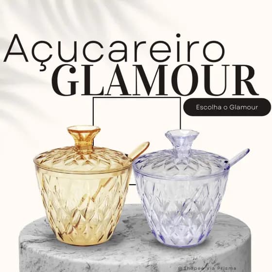 Açucareiro de Plástico com Tampa e Colher Cristal Glamour Plasútil