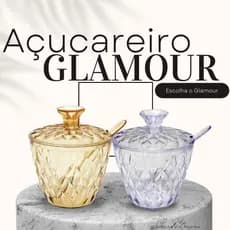 Açucareiro de Plástico com Tampa e Colher Cristal Glamour Plasútil