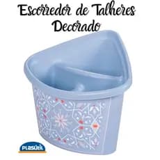 Escorredor de Talheres de Plástico Decorado - Colher, Garfo, Faca 3 Divisorias - Plasutil 4342-11