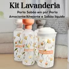 Kit Lavanderia 4pçs -Sabão Liq/ Alvejante/Amaciante/ Sabão em Pó - Com tampa dosadora - Plasútil