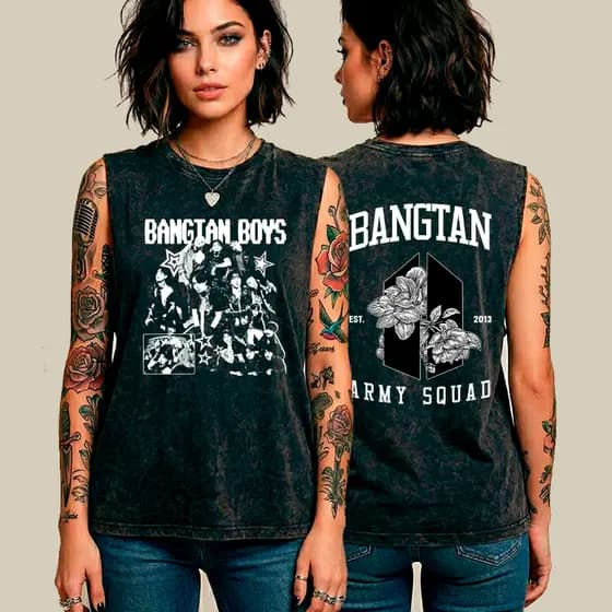 Regata Feminina Oversized Estilo Machão Estonada K-POP BTS Bangtan Army Squad Tour Show Brasil 2026