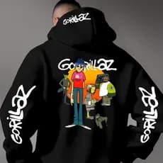 Moletom Canguru Bolso e Capuz Banda Gorillaz Rock Hip hop Música Eletrônica Cartoon Animação