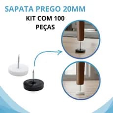 100 Und - Sapata Prego Deslizante Preta/Branco 20mm Plástica