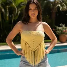 Cropped Top Franja Feminino Feito a mão em Crochê Artesanal Moda Praia