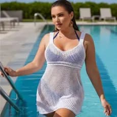 Saida Praia Curta Vestido Feminina Tricot Verão Banho Moda Blogueira Trico