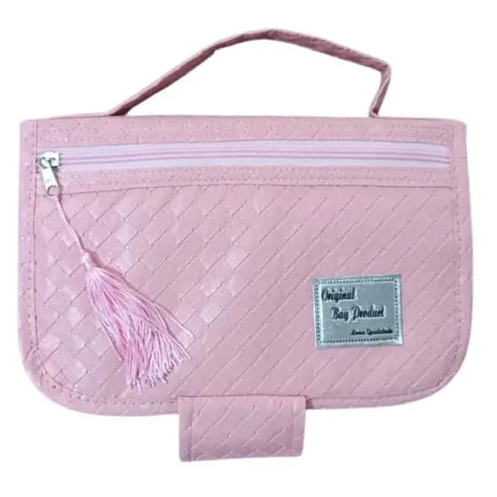 Capa Bolsa Para Biblia Rosa Claro Com Bolso e Alça