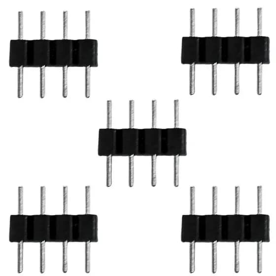 Kit 5 Pinos macho 4 vias 12v p / fitas led RGB acabamento preto