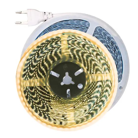 Fita LED 3528 10m 120 LEDS/m Branco Quente 3K AC127V IP44 c/ Conector Tomada