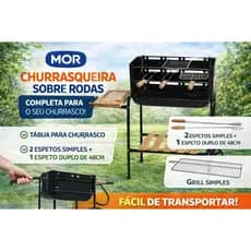 Churrasqueira Móvel Califórnia Com Bacia Esmaltada E Rodinhas Compacta Portátil Carvão com AcessóriosMor