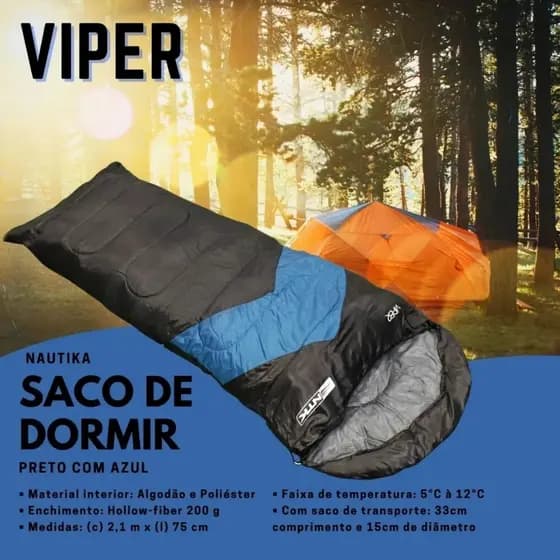 Saco de Dormir Viper Acampamento Colchão Camping Nautika Térmico 5 A 12º com Capuz