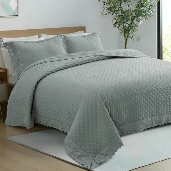 Kit Colcha Cobre Leito Casal 3 Peças Toque Macio Bordado Inglês Palazzo