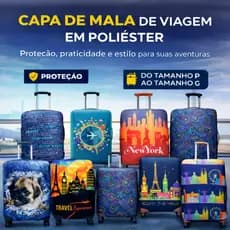 Capa Protetora para Mala Bagagem de Viagem Poliéster Estampada
