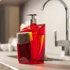 Dispenser Organizador De Pia 500ml Porta Detergente E Esponja Bucha Translúcido Casa Uz354 Vermelho