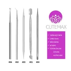 Kit Manicure Profissional 5 Itens Espátulas Palitos Aço Inox - Pedicure Podologia Manicure Profissional