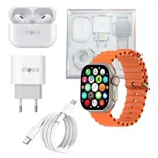 KIT Smartwatch 49mm + Fone Ouvido + Fonte TIPO-C + Cabo Lightning INOVA WFFCC-12756 (Ondulada)