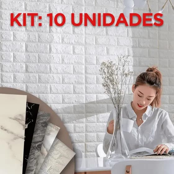Kit 10 Placas 3D Tijolo Branco Adesivo Autocolante Decoração Quarto Sala Banheiro
