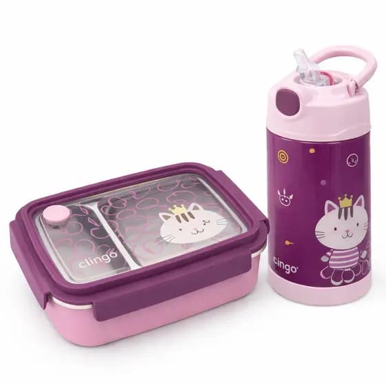Marmita Pote Bento Box Infantil  Termica Desmontael Inox Crianca Menino Menina Azul Roxo Kit Escolar