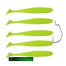 Kit 5 Isca Artificial Soft Fire Shad 9cm + Anzol Brinde