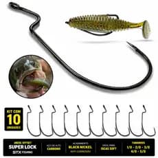 Anzol Off Set Black Para Pesca Isca Soft Cartela 10 Peças - Vários Tamanhos