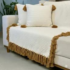 Manta Decorativa para Sofá em Algodão Artesanal Estilo Macramê com Franja 1,75x1,85m | Opção Kit