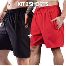 Kit com 2 short Masculino tactel com elastano bermuda longa preta premium super leve e resistente