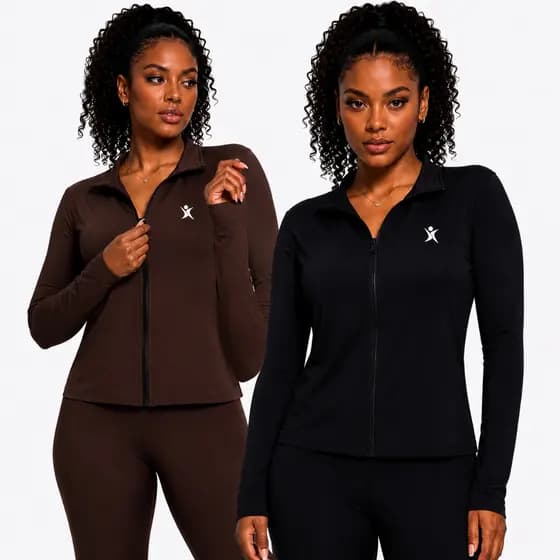 KIT 02 Jaqueta casaco com ziper feminino blusa proteção solar poliamida Academia
