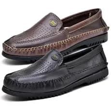 Kit 2 Mocassim Masculino Couro Forrado Fechamento Elastico Com Texturas