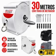 Varal De Roupas Retrátil Recolhivel Para Parede Seca Fácil Corda De 30m Resistente Manivela Carretilha Para Apartamento