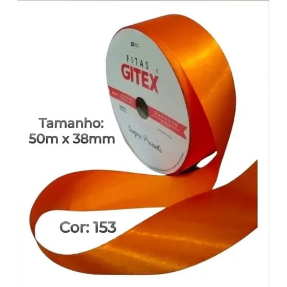 Fita de Cetim: Cor Cenoura-153 - Tamanho: 50m X 38mm - Gitex