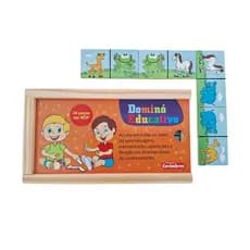 Jogo infantil Dominó Animais Brinquedo Educativo 28 Peças Madeira Carimbras