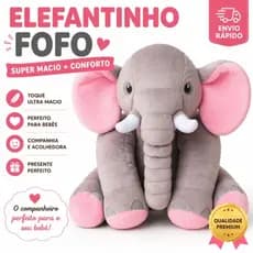 Almofada Elefante de Pelúcia 60cm Travesseiro Para Bebê Dormir Confortavel