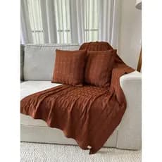 Kit Peseira Manta Tricô Decorativa Sofá Cama 150x90cm + 2 Capas