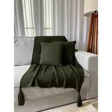 Kit Peseira Manta Luxo Decorativa Pompom Sala Sofá + 2 Capas