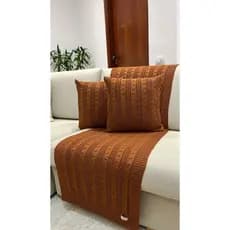 Kit Peseira Manta Trança Tricot Cama Solteiro 160x60cm Madrid + 2 capas